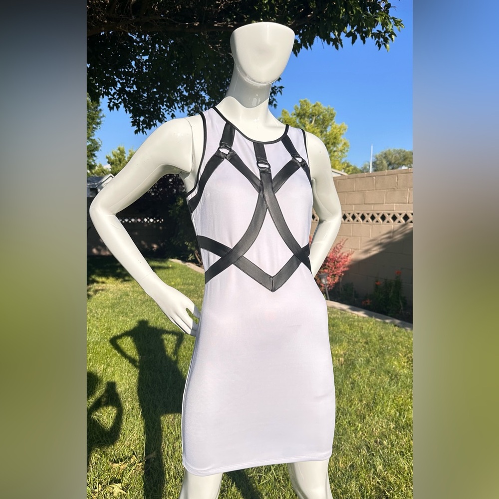 Bebe Black and White Halter Bodycon Mini Dress